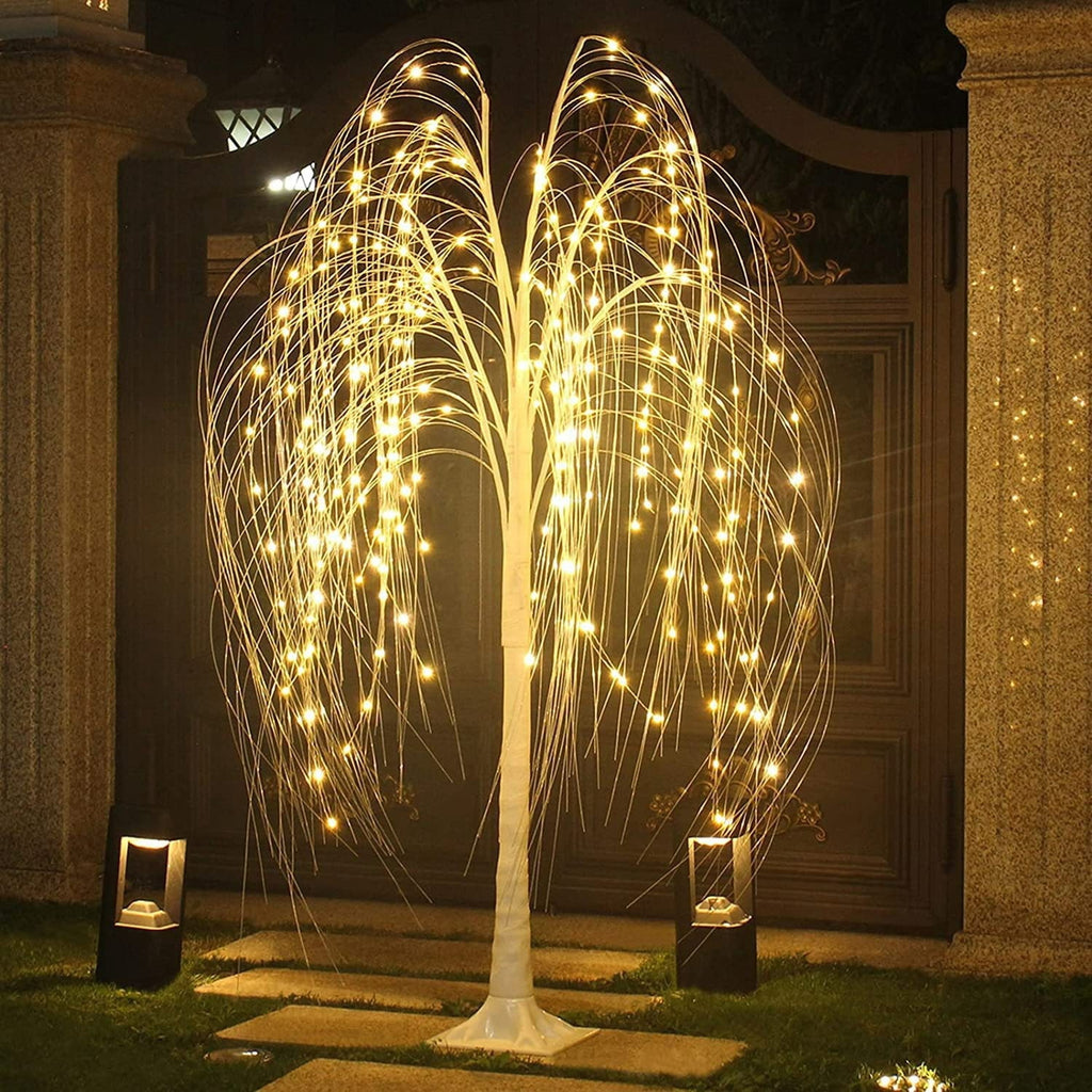 HOARBOEG 4FT Lighted Weeping Willow Tree, Outdoor Indoor Decorative LED Tree with Remote Control, Battery Operated Light Up Tree for Christmas Wedding Party Garden Home Decor