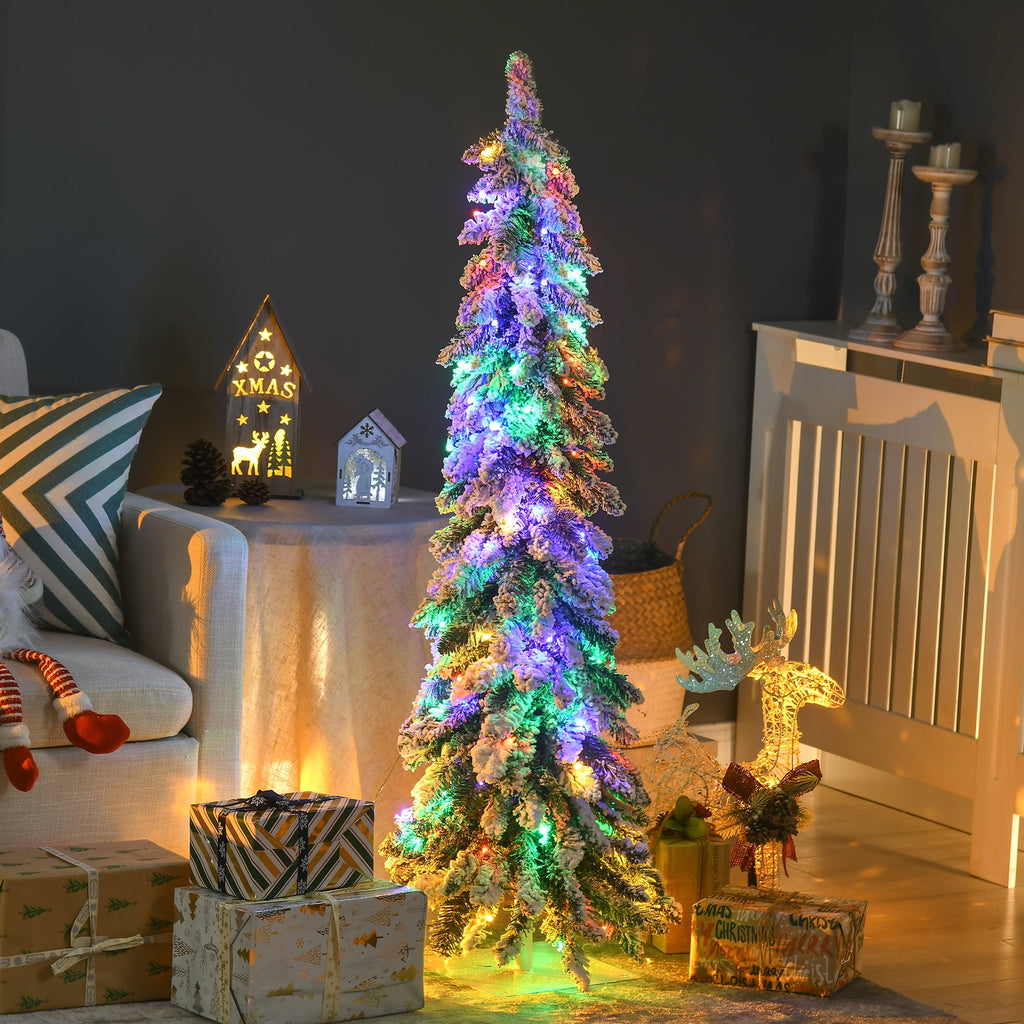 HOMCOM 4' Downswept Slim Snow Artificial Christmas Tree with LED Lights