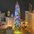 HOMCOM 4' Downswept Slim Snow Artificial Christmas Tree with LED Lights