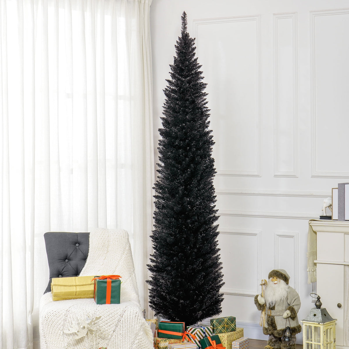 HOMCOM 8' Artificial Christmas Tree Holiday Home Décor, 618 Tips, Black