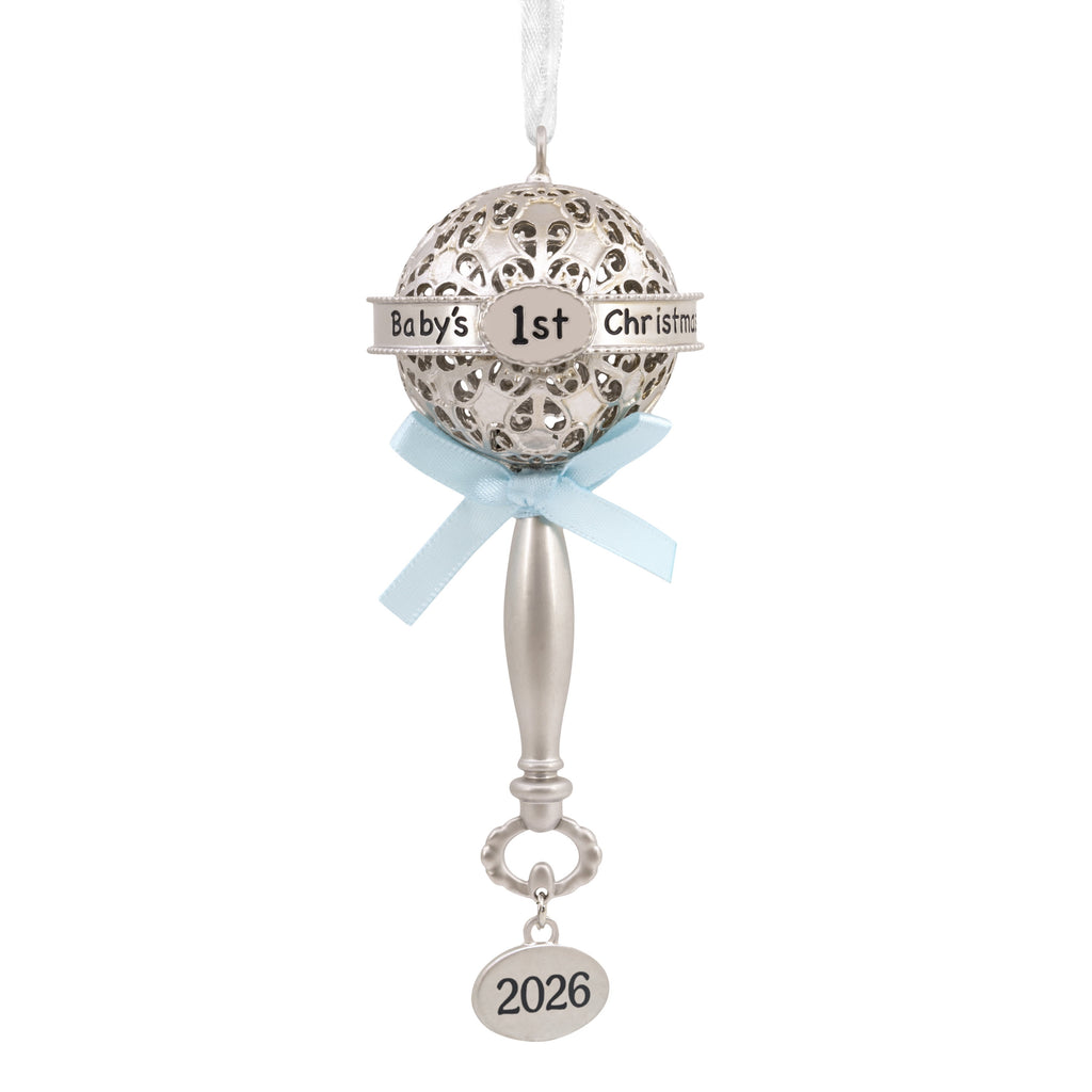 Hallmark Ornament (Baby First Cmas Rattle Blue Ribbon 2026, Metal), 1 Count