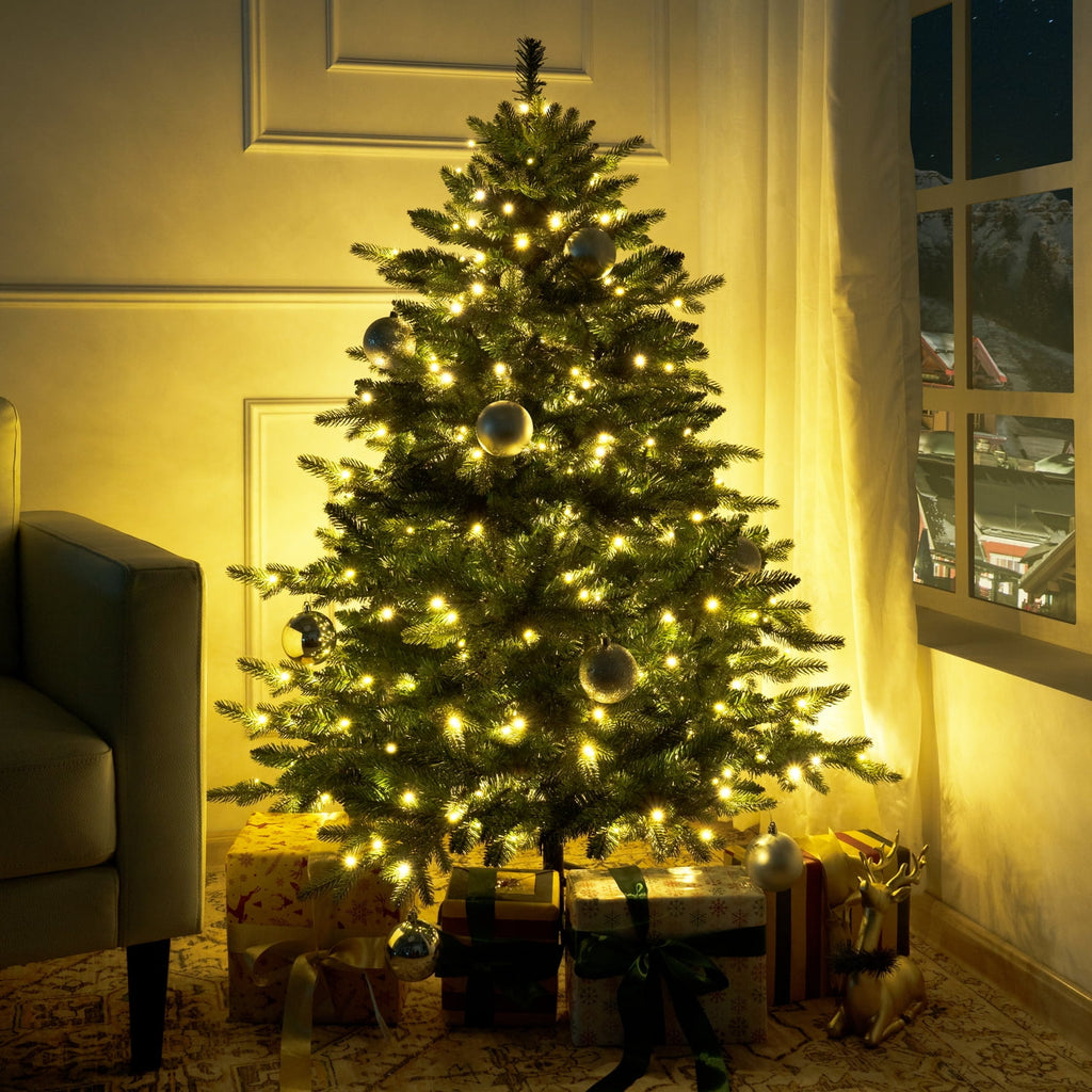 Naomi Home 4.5ft Rustic Christmas Tree with Lights, Realistic Classic Christmas Tree Prelit with 1117 Branch Tips, 300 Warm Lights and Metal Stand, Aritificial Christmas Tree