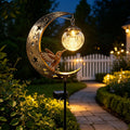 Hummingbird Moon Solar Garden Stake Light Half Moon LED Pathway Decor Crackle Hanging Glass Globe Ball Metal Crescent for Outside Yard Lawn Decor