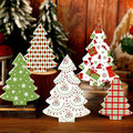 Huwena 5 Pcs Wooden Christmas Trees Decor,Red Green White Buffalo Plaid
