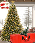 Yexmas 7.5ft Pre-Lit Christmas Tree with Tree Topper, 8 Modes LED Lights, Artificial Xmas Tree with Large Storage Bag