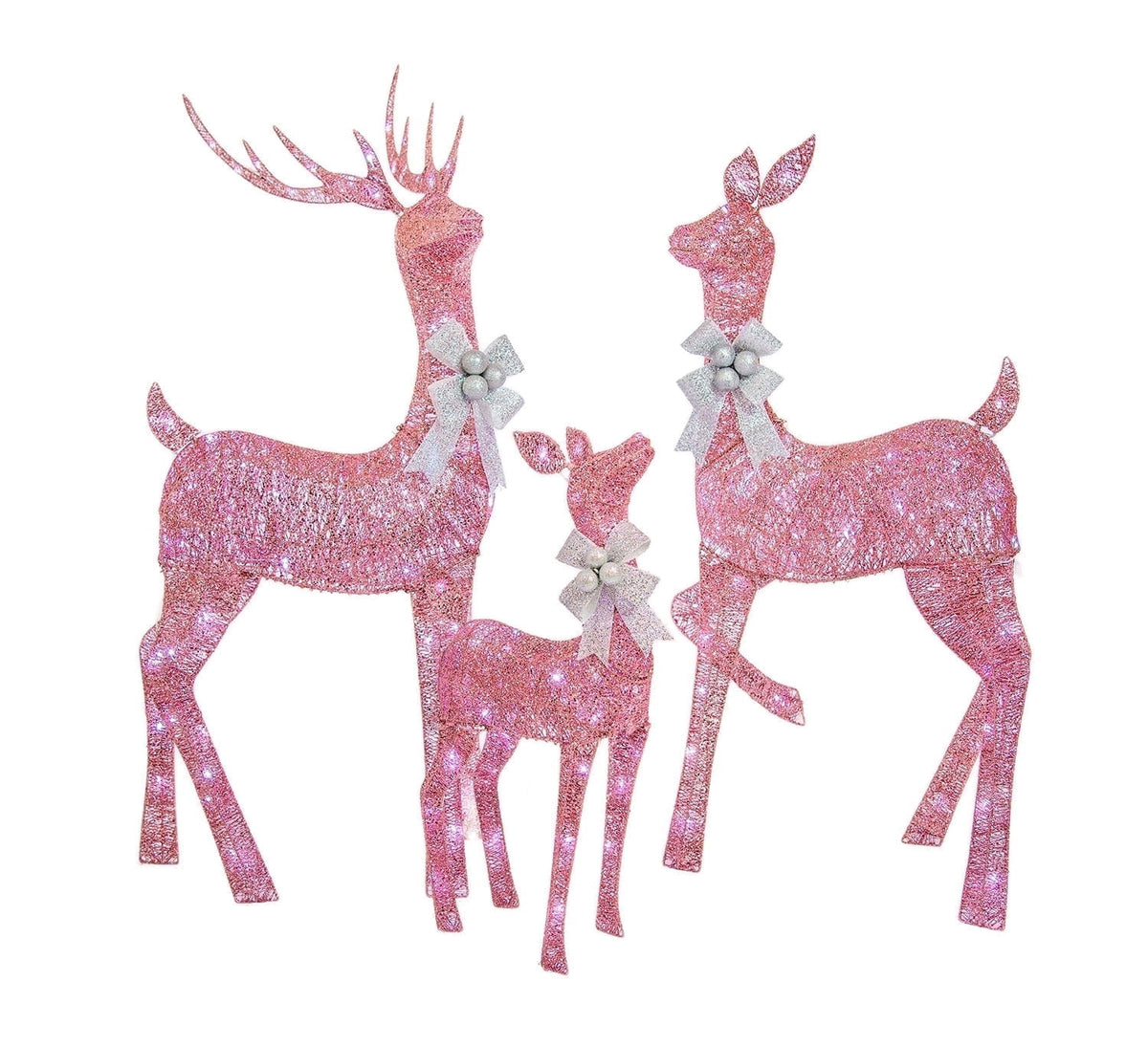 Jingle Joy 5FT Lighted Outdoor Christmas Deer Set – 3-Piece LED Reindeer Family with Twinkling Lights, Weather-Resistant Yard Decor with Stakes - Pink