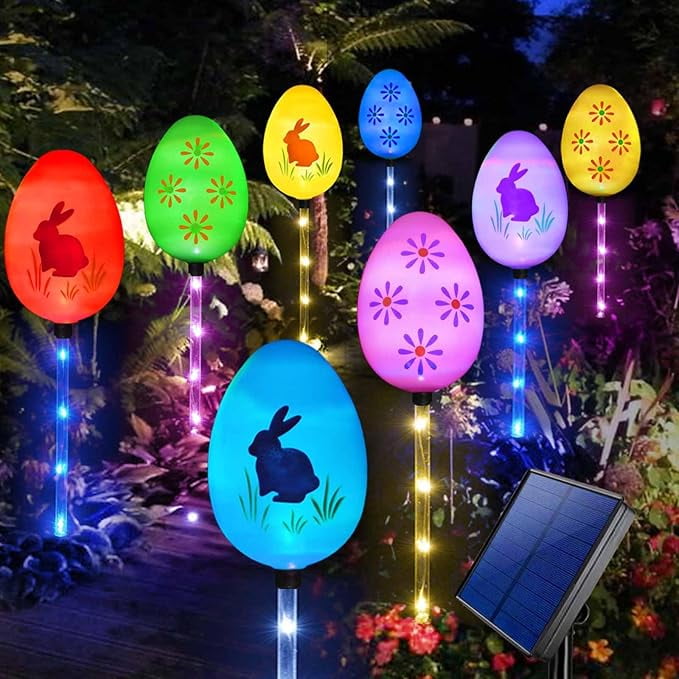 Kabnic Solar Easter Egg Stake Lights, Waterproof 16.4FT 20LED Solar Garden Lights with 8 Modes for Outdoor Yard & Pathway Spring Decor