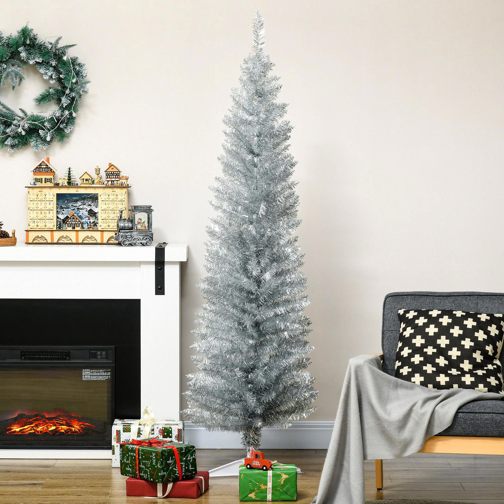 Kadyn Christmas Tree, Xmas Trees,6' Artificial Pencil Christmas Tree with 390 Realistic Branch Tips and Plastic Stand, Silver