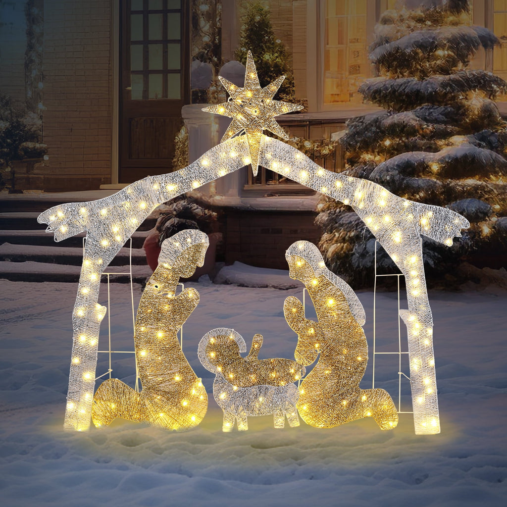 Ktaxon 6ft Christmas Lighted Nativity Scene Holy Family Christmas Outdoor Decor,with 190LED Lights
