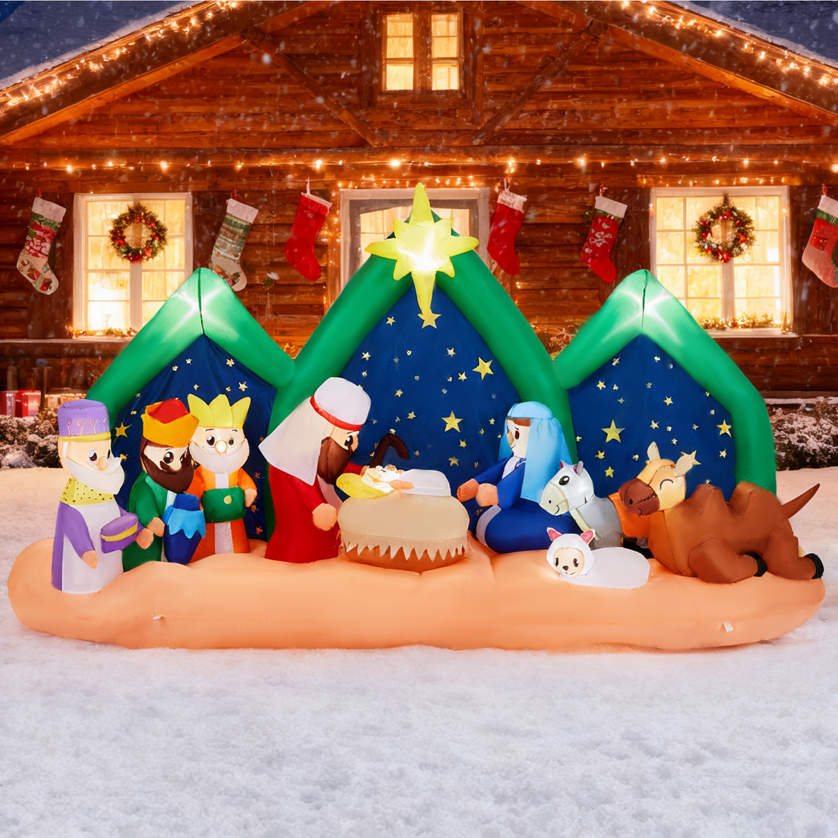 Ktaxon 9ft Length Christmas Nativity Scene Inflatable Holy Family Baby Jesus Christmas Outdoor Decor