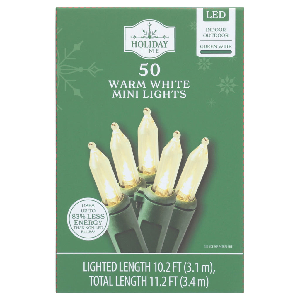 Indoor/Outdoor 50-Count LED Mini Christmas String Lights, Warm White, 10.2', by Holiday Time