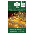 Indoor/Outdoor 200-Count LED 8-Function Micro Christmas Garland Lights, Warm White, White Wire, 9', by Holiday Time