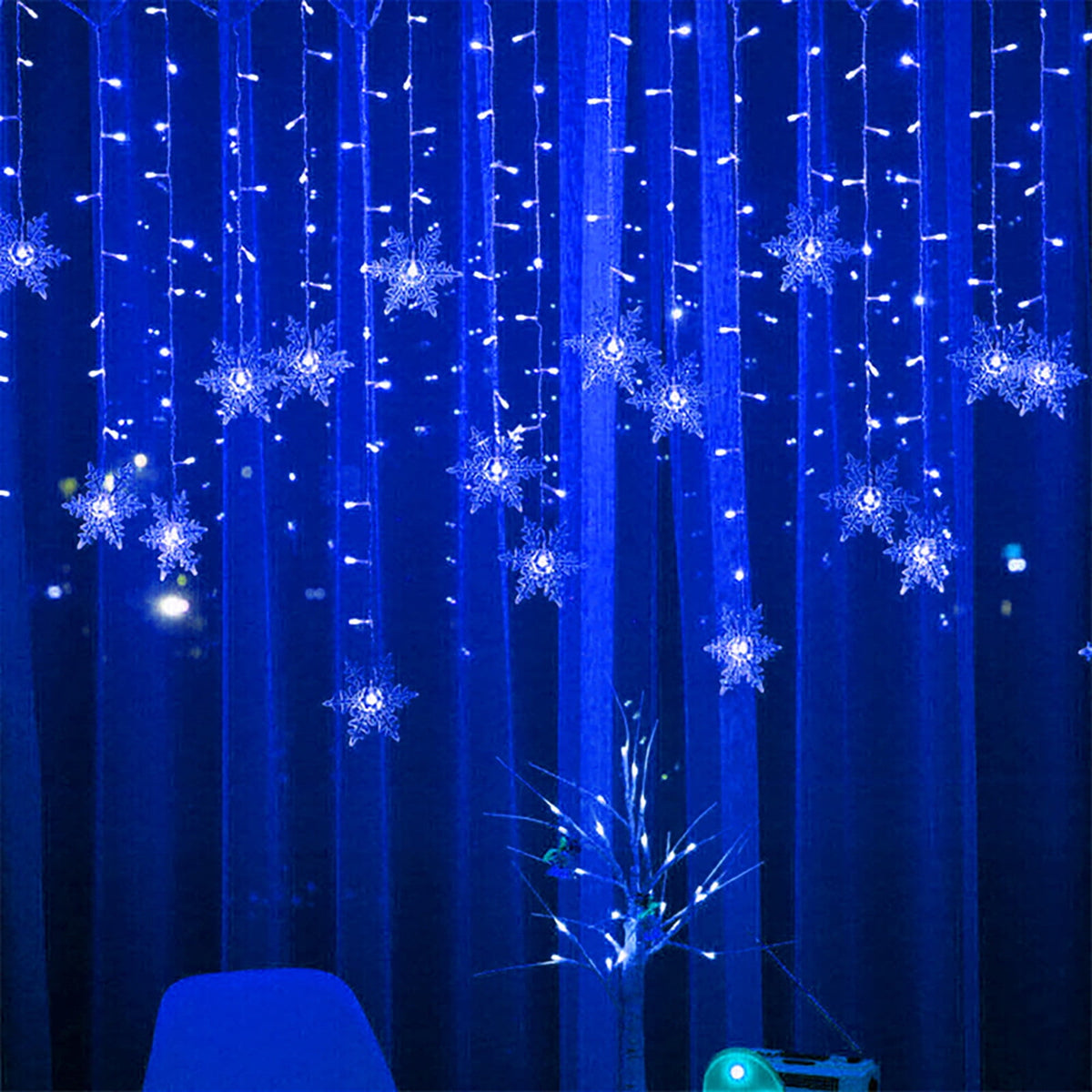 LED Curtain Lights,13ft/4M 96 LED Snowflake Curtain String Lights Plug-in Memory Window Curtain Lights with 8 Modes Decoration for Christmas, Wedding, Party,Wall, Home Decorations