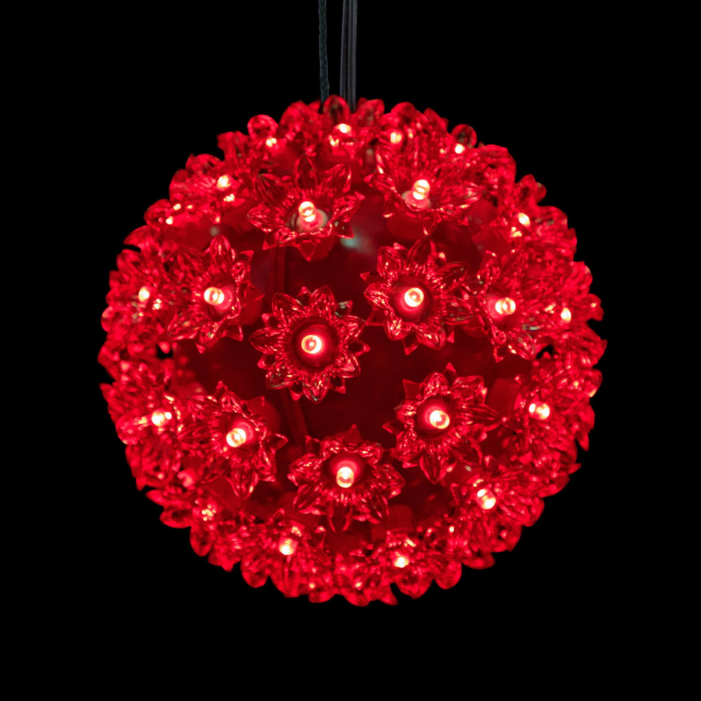Northlight LED Lighted Hanging Starlight Floral Sphere Outdoor Christmas Decoration- 6" - Red