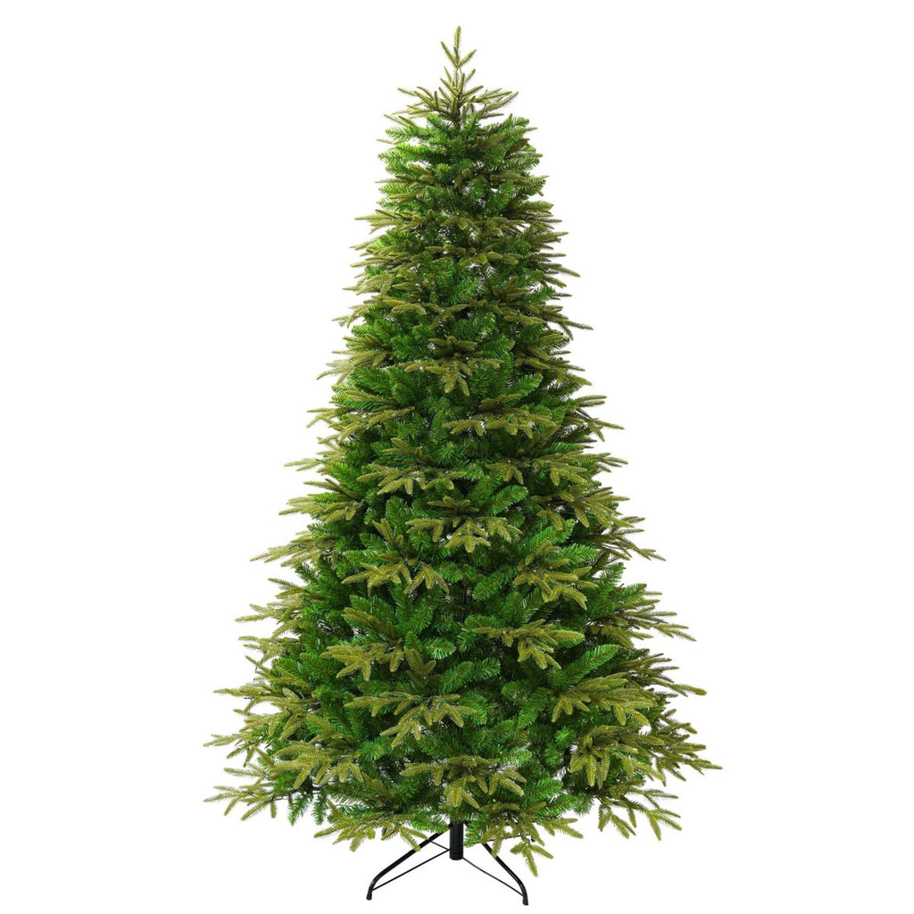 LIANGKA 7.5FT Premium Full Flocked Artificial Christmas Tree with Metal Stand Fire-Resistant Tips Dual Warm White & Colorful LED Light Modes for Holiday Decor