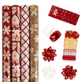LaRibbons Christmas Wrapping Paper, 30" x 10' Holiday Reversible Gift Wrap Kit, Gingerbread Season