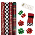 LaRibbons Nutcracker Wrapping Paper, 30" x 10' Holiday Reversible Metallic Gift Wrap Kit, Holly Nutcracker Plaids and Checks