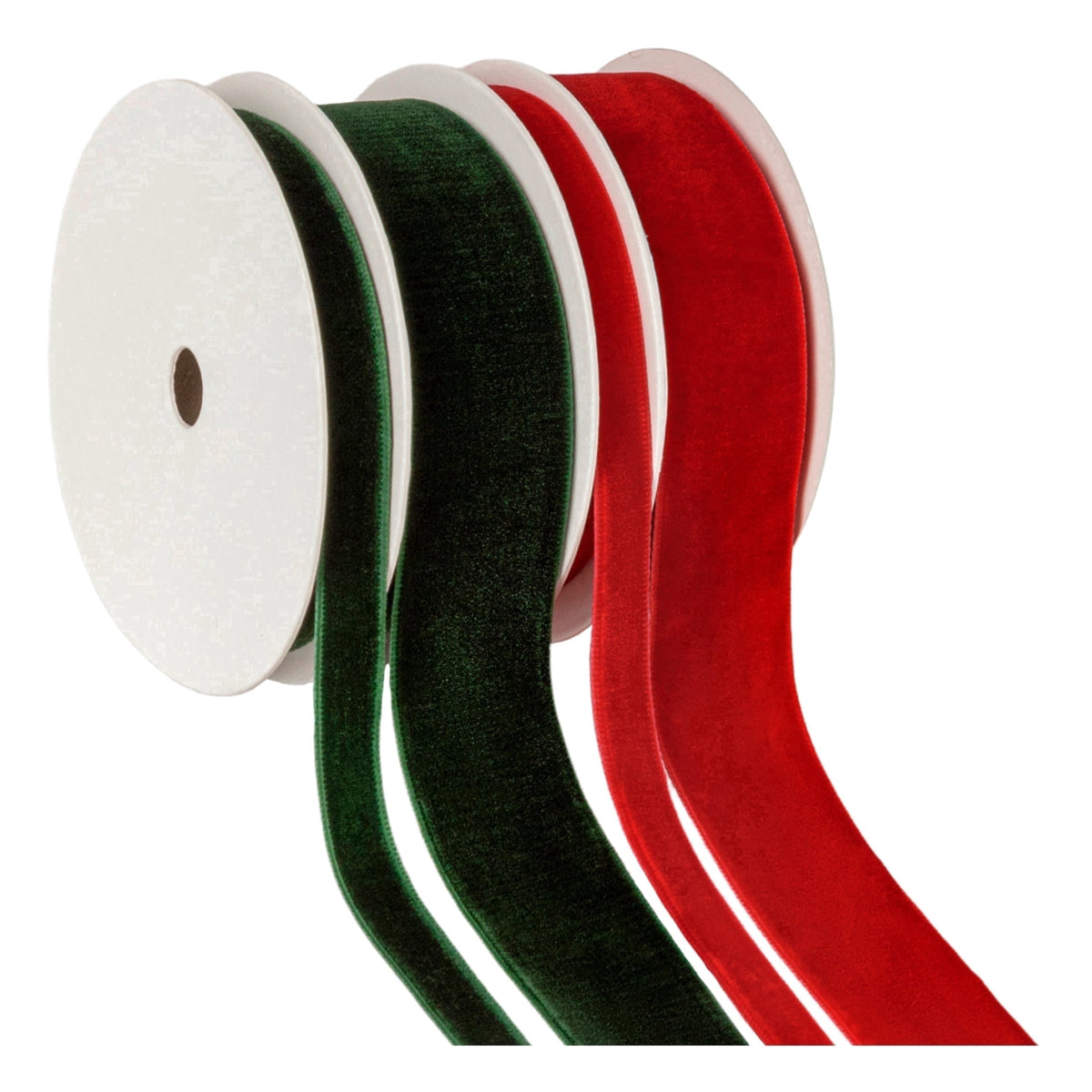 LaRibbons 3/8" & 1" Velvet Ribbon Stack - Red/Green Multi Pack, 20 Yards