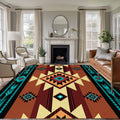 Large Area Rug 6'x9',Turquoise Red Non-slip Runner Carpet for Living Room/Bedroom,Southwest American Abstract Pattern Outdoor Indoor Rectangle Area Rugs Floor Mat for Kitchen/Dining Room