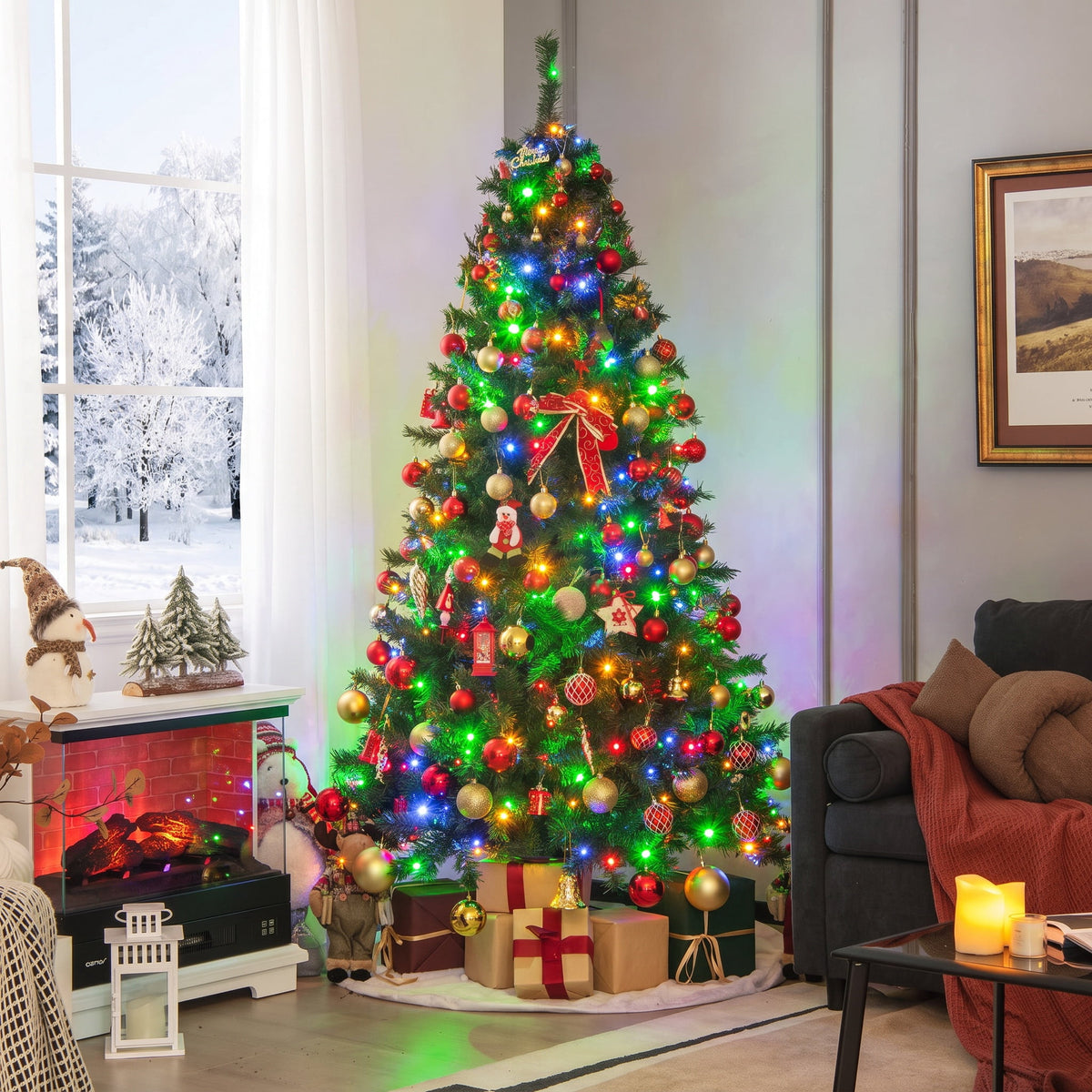 Legooin 6FT Pre lit 300 Multicolored LED Lights, Artificial Christmas Tree, Easy Assembly, 800 PVC Tips, Premium Hinged Green Spruce