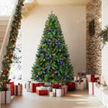 Legooin 7.5FT Pre-lit Artificial Christmas Tree with 1300 Branch Tips + 400 Multicolored Lights, 3-Section Easy Assembly Xmas Tree with Metal Stand for Indoor Outdoor Holiday Decor, Green