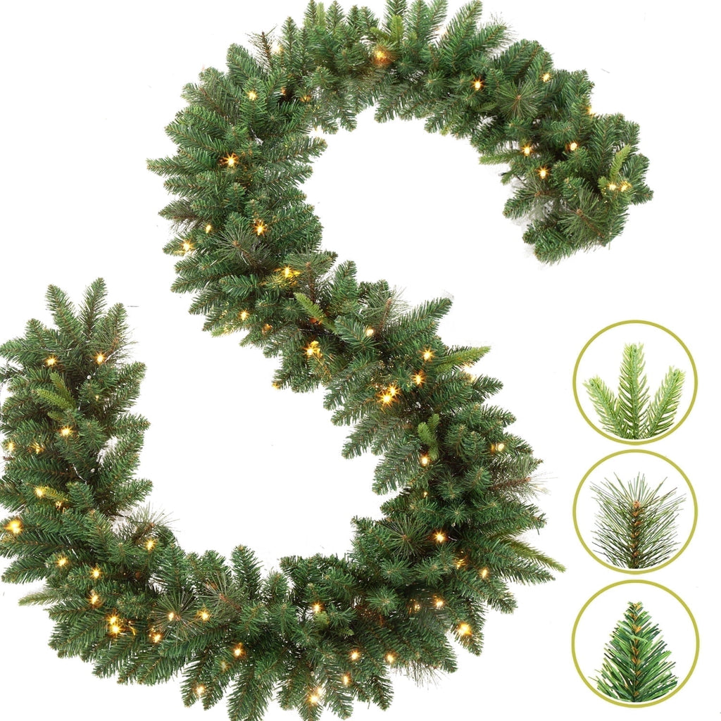 OasisCraft 9ft Outdoor Frosted Christmas Tree with Stake, 50 Multi-Color LEDs & Pinecones, Battery Powered Pre-Lit Urn Filler for Pathway, Porch, Yard Decor