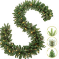 OasisCraft 9ft Outdoor Frosted Christmas Tree with Stake, 50 Multi-Color LEDs & Pinecones, Battery Powered Pre-Lit Urn Filler for Pathway, Porch, Yard Decor