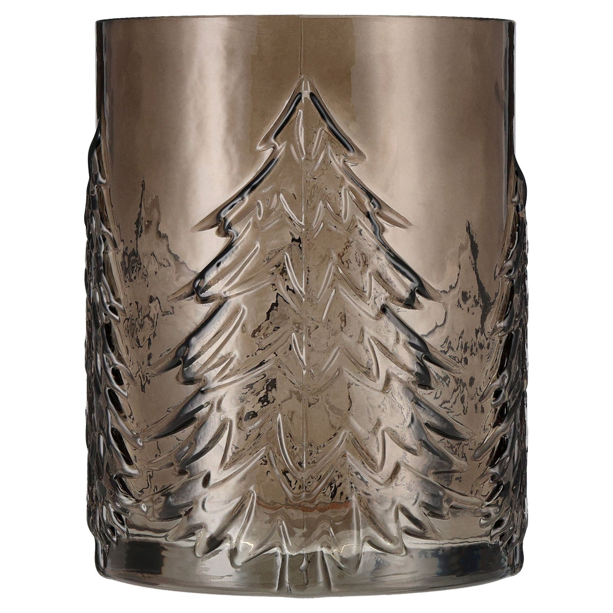 Medium Brown Glass Tree Pattern Christmas Pillar Candle Holder, 6.3", by Holiday Time