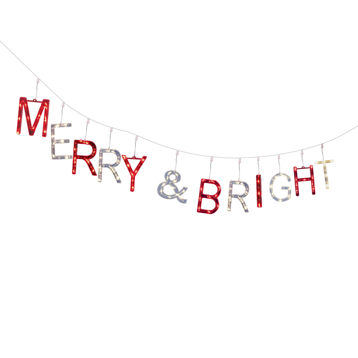 Indoor/Outdoor Light-Up Merry and Bright Christmas Banner with 104 LED Lights, Red and Warm White, 9', by Holiday Time