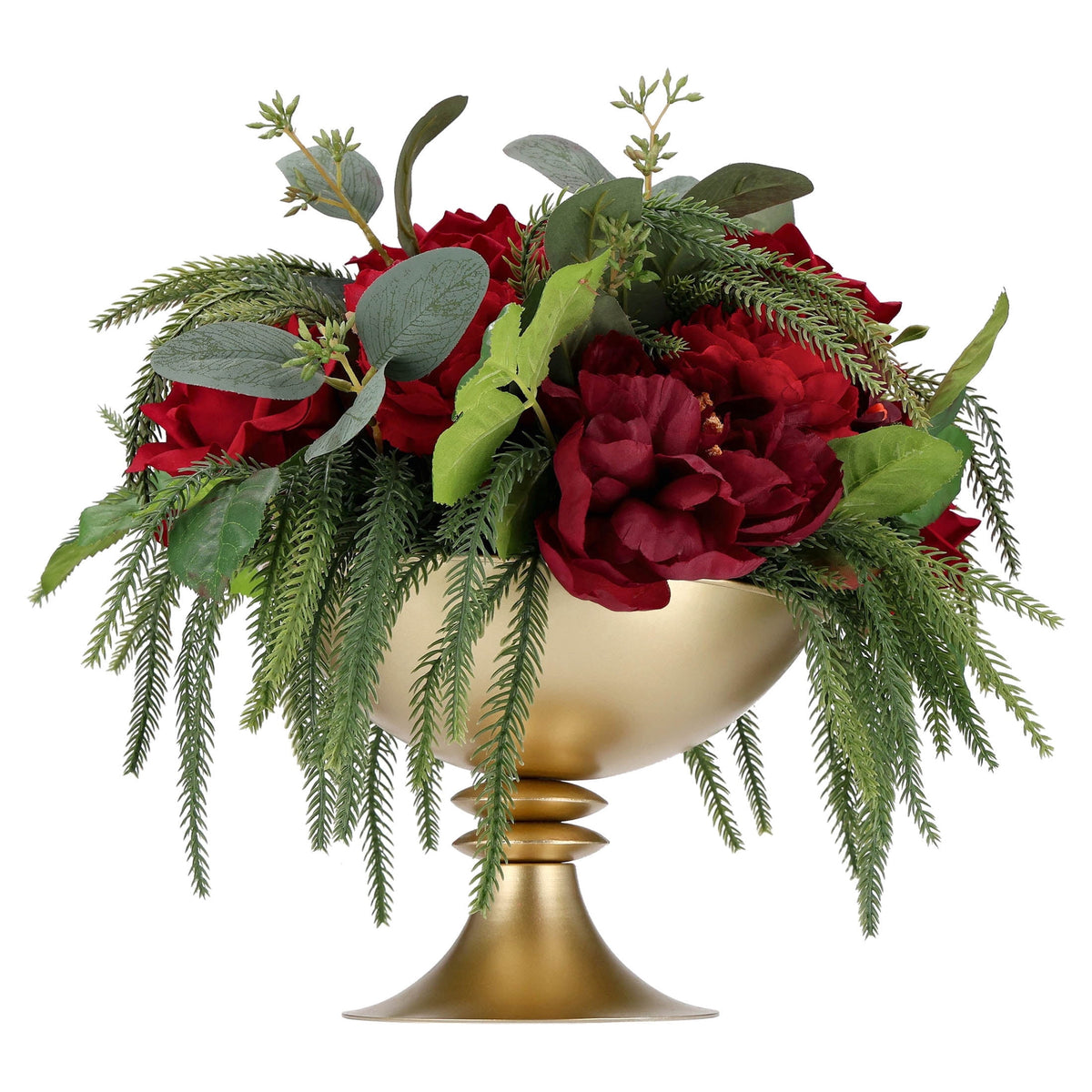 Evergreen and Floral Christmas Arrangement in Metal Pot, Multicolor, 14", by Holiday Time