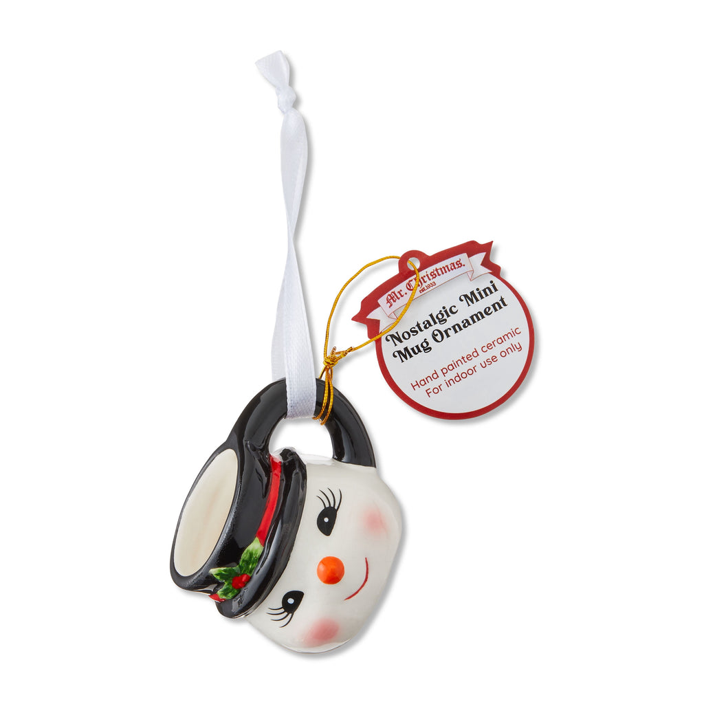 Mr. Christmas 1.5" Miniature Snowman Mug Hanging Ornament, White
