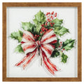 Mistletoe Tied W/Bow Framed Parchment Print Shadowbox Under Flatbed Tinted Gel Embellished Glass, 12x12, Christmas Wall Art by Holiday Time