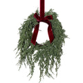 My Texas House Evergreen Artificial Christmas Wreath with Velvet Ribbon, Green and Red, 12"