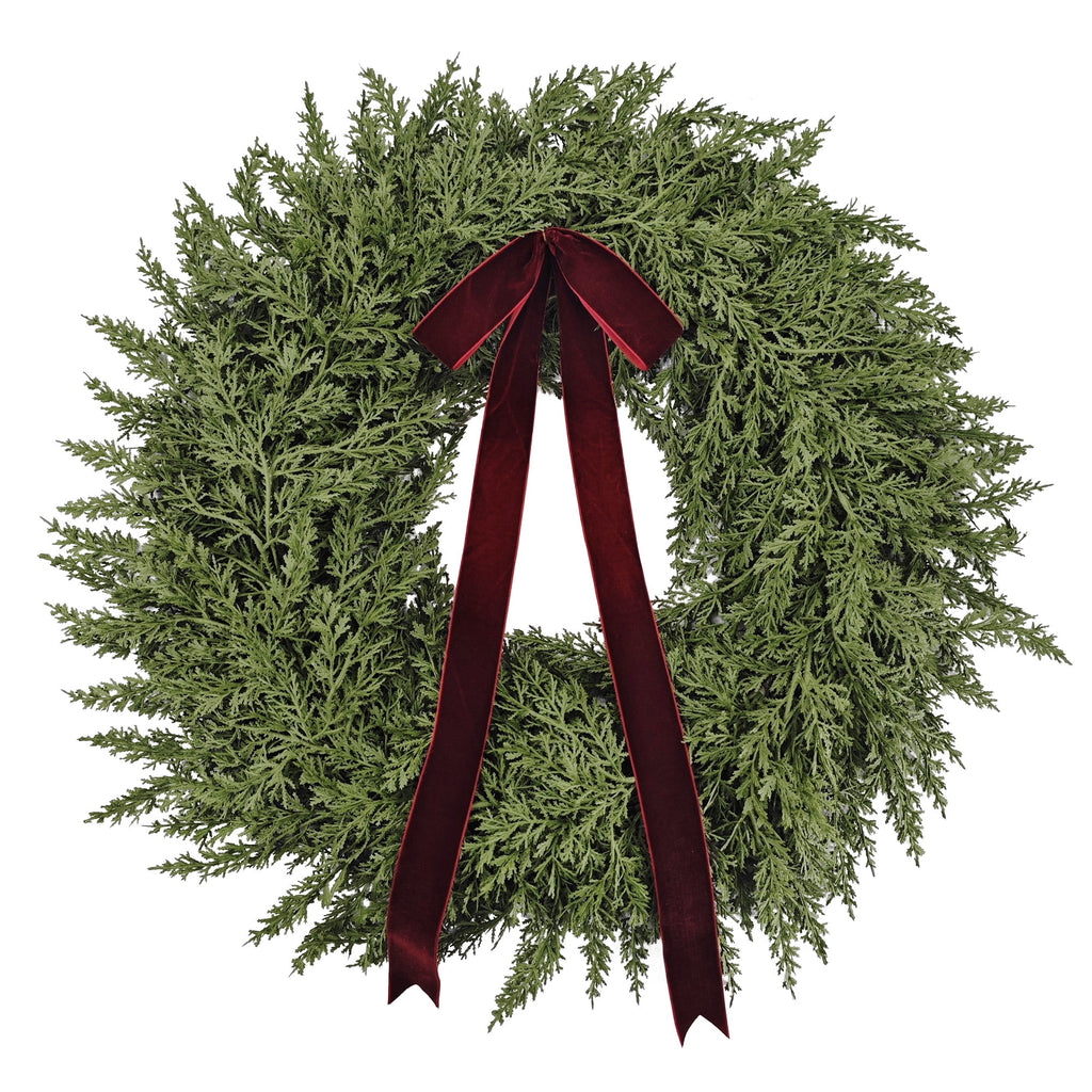 My Texas House Natural Feel Cedar Artificial Christmas Wreath with Bow, Green, 22"