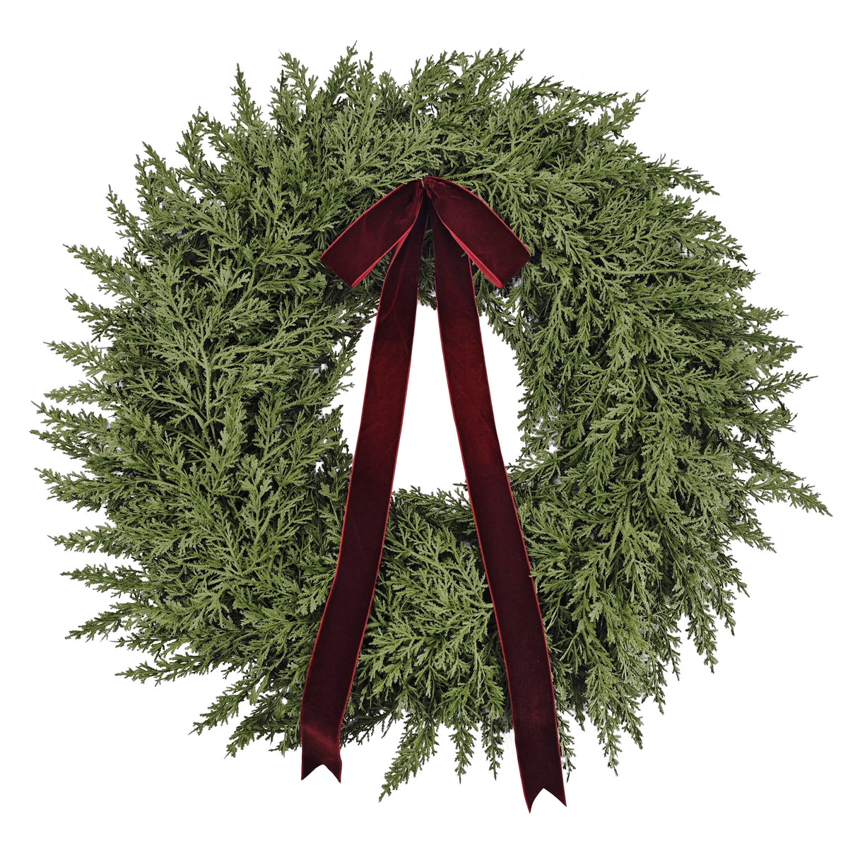 My Texas House Natural Feel Cedar Artificial Christmas Wreath with Bow, Green, 22"
