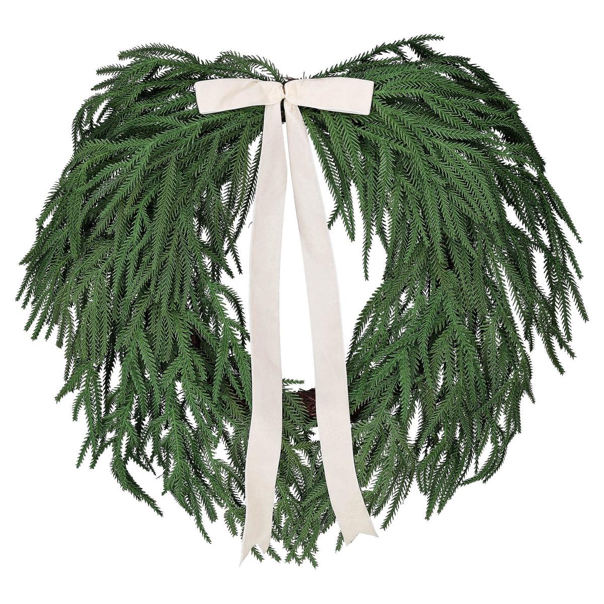 My Texas House Natural Feel Norfolk Artificial Christmas Wreath with Bow, Green, 22"