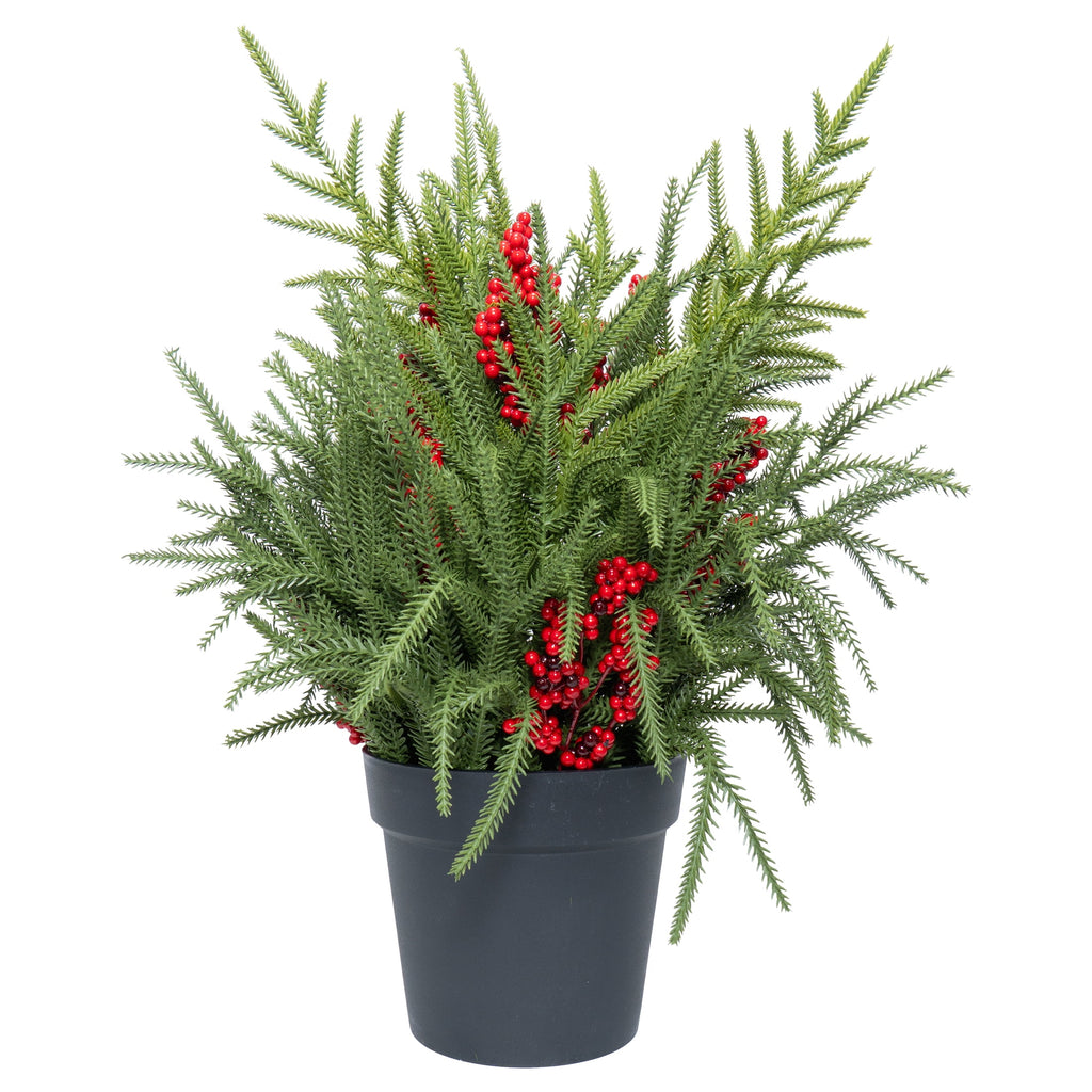 My Texas House Greenery and Berries Christmas Arrangement in Pot, Red/Green/Black, 24"