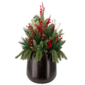My Texas House Greenery and Berries Christmas Arrangement in Pot, Red/Green/Black, 30"