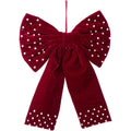My Texas House Burgundy Beaded Velvet Decorative Christmas Bow, 12"