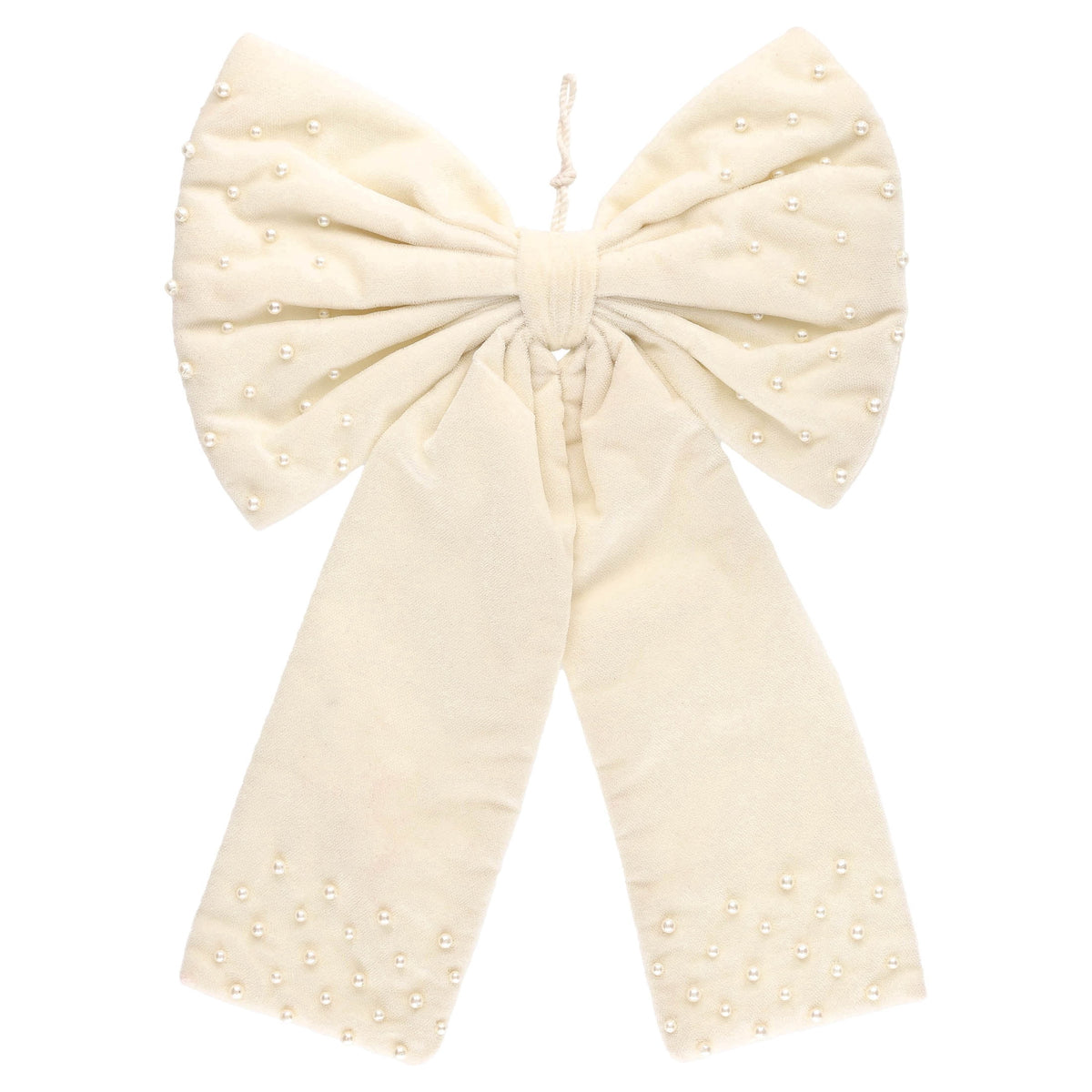 My Texas House Cream Velvet Beaded Decorative Christmas Bow, 13"