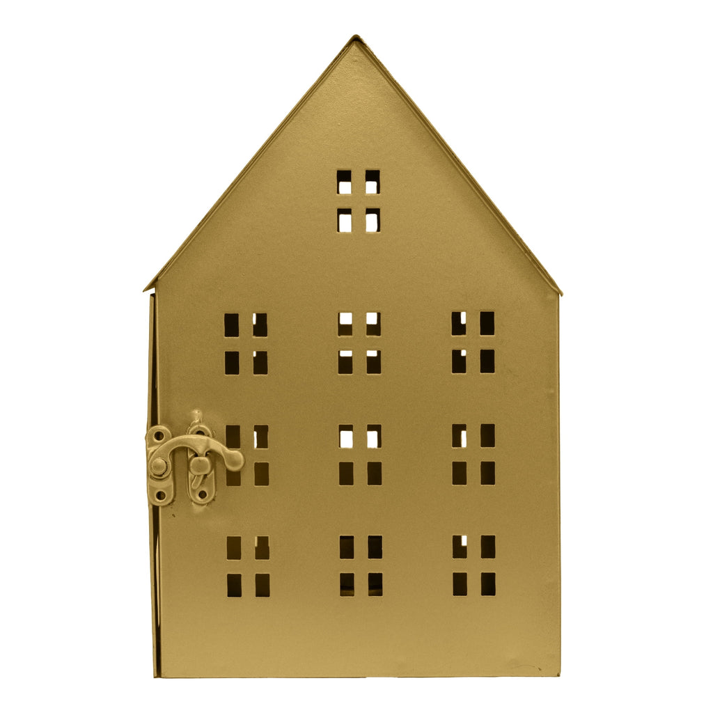 My Texas House Metal House Tealight Candle Holder Christmas Decoration, Gold, 8"