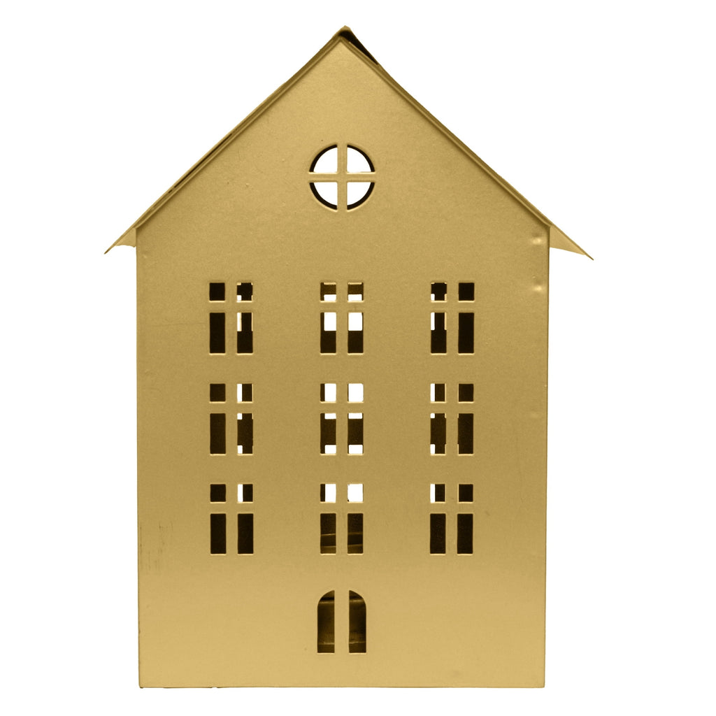 My Texas House Metal House Tealight Candle Holder Christmas Decoration, Gold, 8"