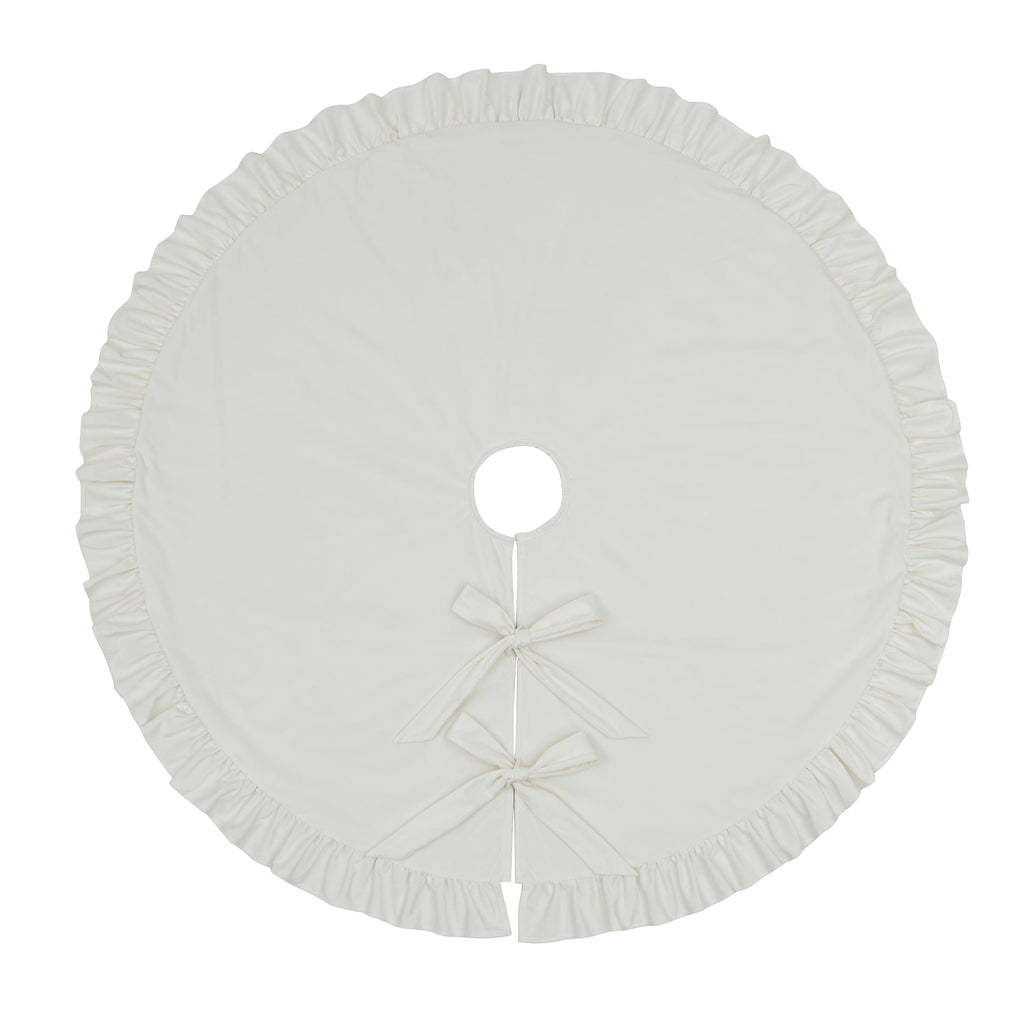 My Texas House Ruffle Ivory Velvet Christmas Tree Skirt, 60"