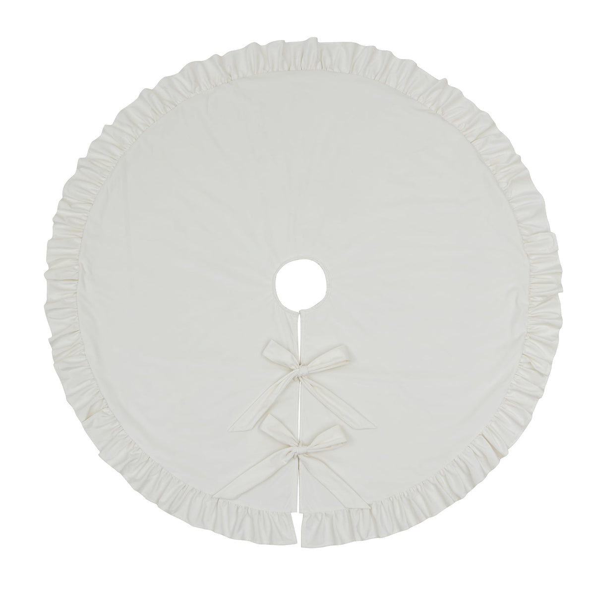 My Texas House Ruffle Ivory Velvet Christmas Tree Skirt, 60"