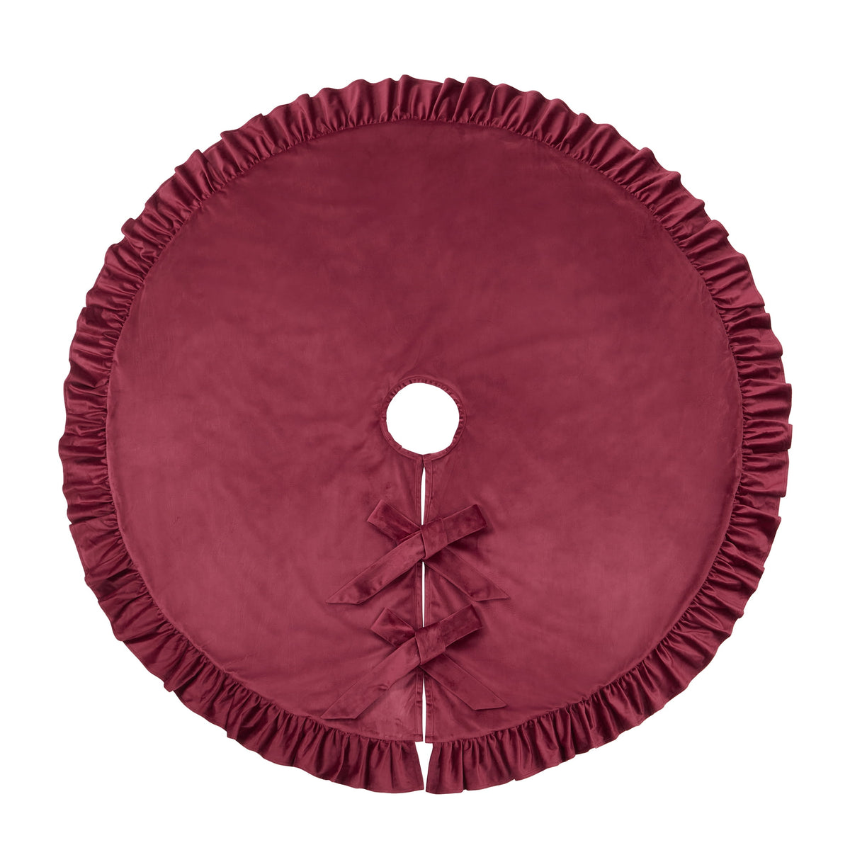 My Texas House Ruffle Red Velvet Christmas Tree Skirt, 60"
