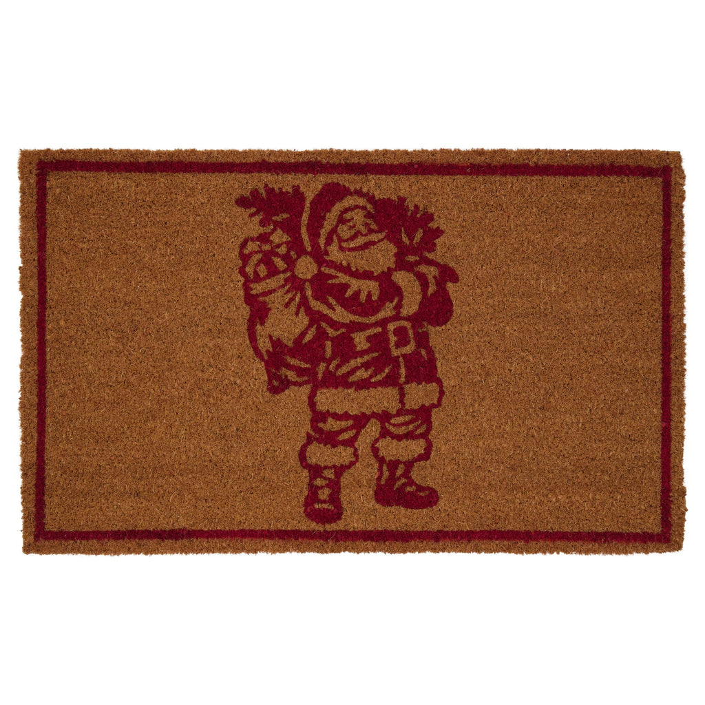 My Texas House Natural and Red Santa Outdoor Coir Christmas Doormat, 18" x 30"