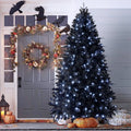 Maylaviu 7FT Gothic Black Christmas Tree, 450 Cold White Lights, 1916 Full Tips, Halloween & Holiday Party Decor, Sturdy Metal Stand