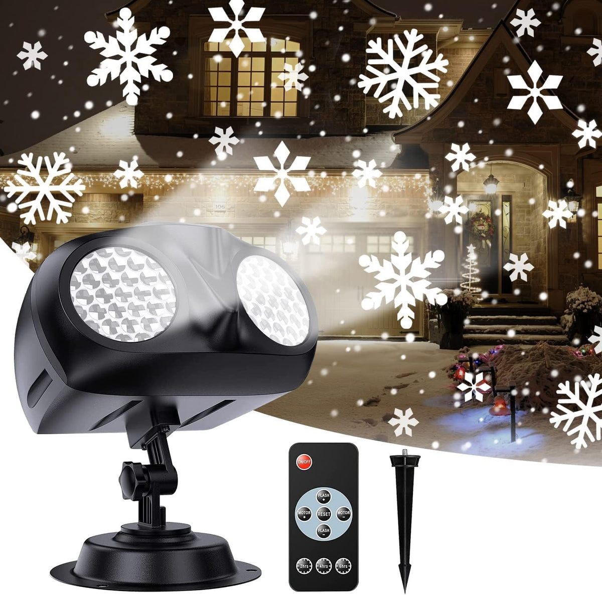 Morttic Christmas Snowflake Projector Lights, Waterproof LED Snowfall Spotlight Projector with Remote Control, Upgrade Rotating LED Snowfall Projection Lamp for Halloween Xmas Party Holiday Garden