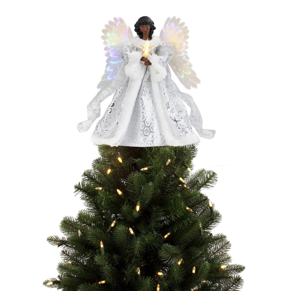 Mr. Christmas 12 in. Fiber-Optic Animated Tree Topper - Black Angel