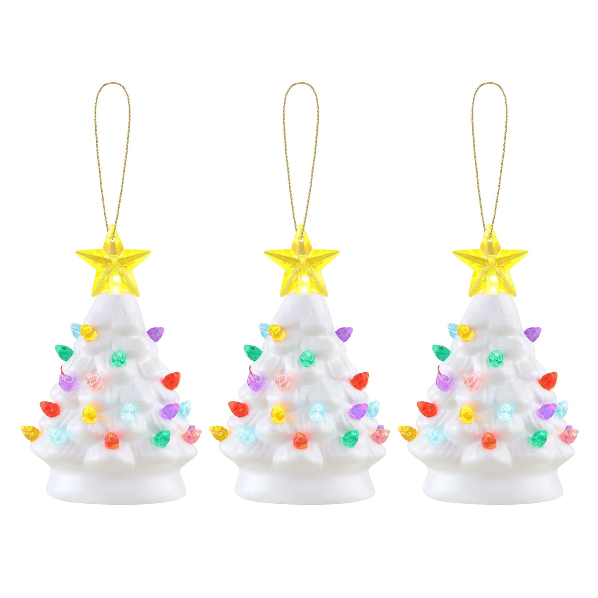 Mr. Christmas Nostalgic Ceramic Tree Ornaments - Green, Set of 3